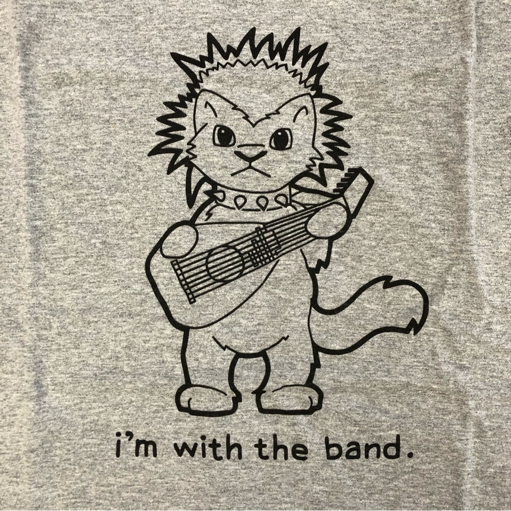 Unisex Graphic T shirt Grey/black Punk Cat with Lute size L
